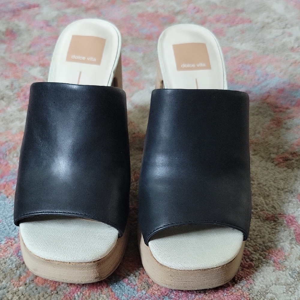 Dolce Vita Black and Cream Mules with Chunky Platform